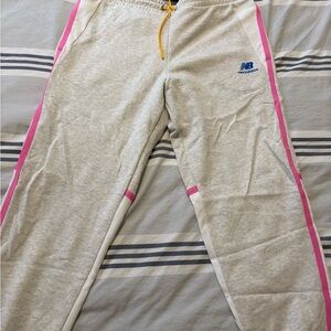 New Balance Gray and Pink Sweatpants with Elastic Cuffs